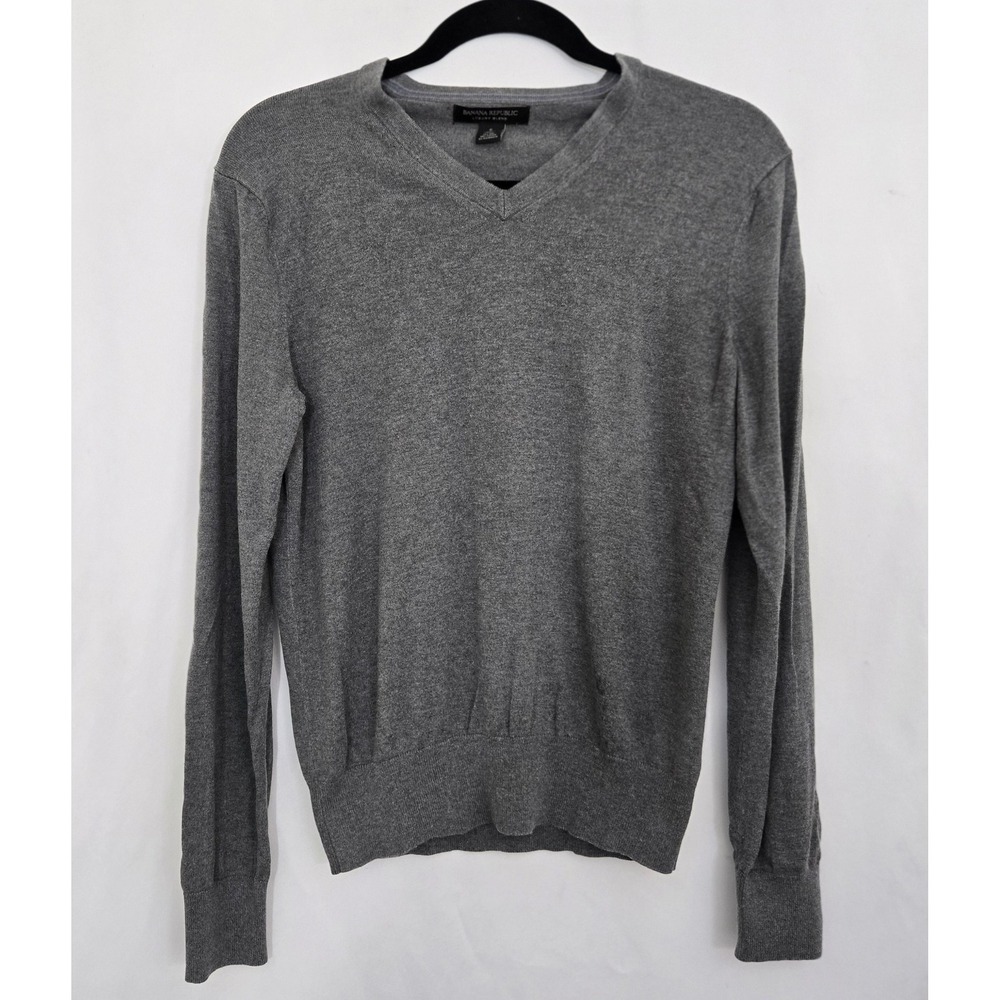 Banana Republic Luxury Blend V-Neck Sweater S Silk Cashmere Cotton Gray Slim